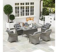 Outsunny Pe Rattan Garden Dining Set For 6 With Seat And Back Cushions