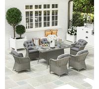 Outsunny PE Rattan Garden Dining Set for 6 with Seat and Back Cushions