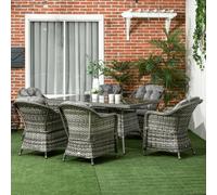 Outsunny Round PE Rattan Garden Dining Set for 6 with Seat and Back Cushions