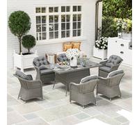Outsunny PE Rattan Garden Dining Set for 6 with Seat and Back Cushions, Grey