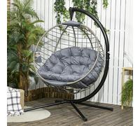 Outsunny PE Rattan Hanging Swing Chair w/ Stand & Cup Holder, Grey