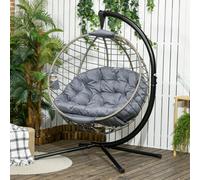 Outsunny Rattan Relaxation: Outdoor Hanging Chair with Stand, Padded Cushion, Foldable, Cup Holder, Greystone