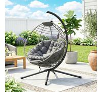Outsunny PE Rattan Hanging Swing Chair w/ Stand & Cup Holder, Grey