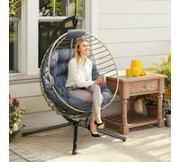 Outsunny PE Rattan Hanging Swing Chair w/ Stand & Cup Holder, Grey - Grey