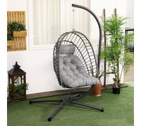 OUTSUNNY PE Rattan Hanging Swing Chair with Thick Cushion, Patio Hanging Chair, Grey in Light Grey Outsunny Light Grey
