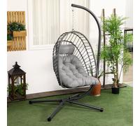 Outsunny PE Hanging Swing Chair with Thick Cushion, Patio Hanging Chair, Grey, Grey