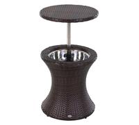 Outsunny PE Rattan Ice Bucket Table, Height Adjustable Liftable Outdoor Drinks Cooler, 52 cm Round Garden Beer Cocktail Table with Lid for Bar, Patio, Terrace, Brown Brown