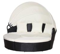 OUTSUNNY 4 Piece Rattan Garden Daybed, Sun Lounger Sofa Set with Canopy in Black Outsunny Black