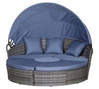 Outsunny PE Rattan Lounge Set, 5 Pieces Patio Conversation Furniture Set, Garden Round Sofa Bed with Cushion and Retractable Canopy, Grey Grey