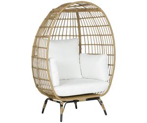 Outsunny PE Rattan Outdoor Egg Chair, Round Wicker Weave Teardrop Chair with Thick Padded Cushions for Sunroom, Garden, Khaki