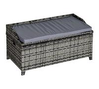 Outsunny PE Rattan Outdoor Storage Bench, Aluminium Garden Bench with Storage Underneath w/Zipped Inner Lining, Rods for Deck, Mixed Grey