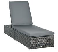 Outsunny PE Rattan Sun Lounger, Five-level Adjustable Recliner Bed Chair with Soft Padded Cushion for Patio, Garden, Mixed Grey Grey