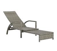 Outsunny PE Rattan Sun Lounger, Garden Lounger with 4-Level Adjustable Backrest, Outdoor Sunbed with Retractable Footrest for Balcony, Beach, Patio, Mixed-grey