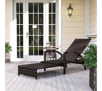 Outsunny Pe Rattan Sun Lounger With 4-Level Adjustable Backrest, Mixed-Brown Brown