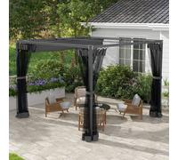 Outsunny 3 x 3 m Pergola with Retractable Roof and Netting, Dark Grey