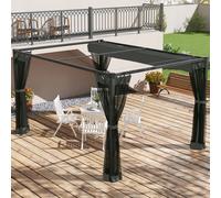 OUTSUNNY Pergola with Retractable Roof & Netting, Dark Grey Outsunny Dark Grey