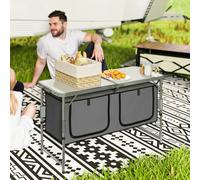 Outsunny 4ft Folding Camping Cupboard Kitchen, Height Adjustable Aluminium Camping Table with Storage, Lightweight Picnic Table for Outdoor Garden BBQ Party White