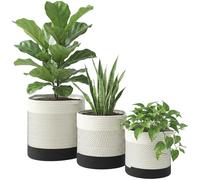 Outsunny Plant Pots 3-Piece Set (30cm, 25cm, 20cm), Woven Cotton Rope Plant Basket with Plastic Liners for Indoor Planters, Storage Basket Laundry Organiser Home Decoration, White