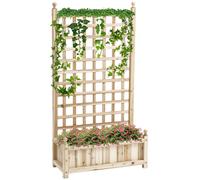 Outsunny Planter with Trellis for Climbing Vines, Wood Raised Beds for Flower, Indoor Outdoor, 58W x 21.5D x 15Hcm, Natural Aosom UK
