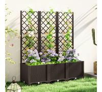 Outsunny Plastic Planter Box with Trellis, Vegetable Planter w/ Drain Plugs - Brown - PP - 120L x 40W x 140H cm