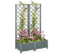 Outsunny Plastic Planter Box with Trellis, Vegetable Planter w/ Drain Plugs - Grey - 123 - PP