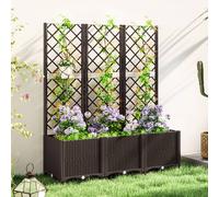 OUTSUNNY Plastic Planter Box with Trellis, Vegetable Planter w/ Drain Plugs in Brown Outsunny Brown