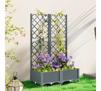 Outsunny Plastic Planter Box with Trellis, Vegetable Planter w/ Drain Plugs