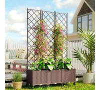 Outsunny Plastic Raised Planter With Trellis And Self Watering Design In Brown Brown