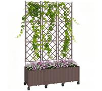 Outsunny Plastic Raised Planter with Trellis, Self Watering Raised Bed for Garden with Wheels, Drainage Holes and Plugs