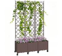 Outsunny Plastic Raised Planter with Trellis, Self-Watering, with Wheels | Drainage Holes & Plugs, for Climbing Plants, Outdoor Elevated Planter Box, for Vegetables, Herbs, Flowers