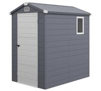 Outsunny Plastic Tool Shed 4.4ft x 6.2ft Aluminium Frame Plastic Wall Shed with Foundation,Grey Aosom UK