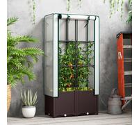 Outsunny Plastic Vegetable Planter with Trellis, 80 x 40 x 140 cm, Brown