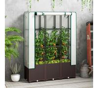 Outsunny Plastic Vegetable Planter with Trellis, 120 x 40 x 140 cm, Brown