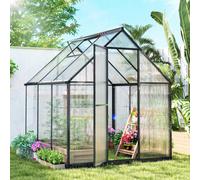 Outsunny Polycarbonate Greenhouse Garden Green House with Rain Gutter, Black