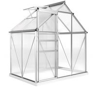 Outsunny Polycarbonate Greenhouse, Small Greenhouse with Adjustable Roof Vent, Garden Green House with Galvanised Base, Sliding Door and Rain Gutter, 192.5 x 131 x 200 cm, Silver Tone Silver