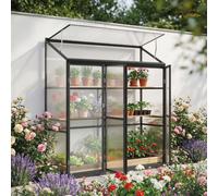 Outsunny Black Aluminium Frame Polycarbonate 5.7 x 1.6ft Walk-In Greenhouse - Size: 1.6 x 5.7ft - Wilko