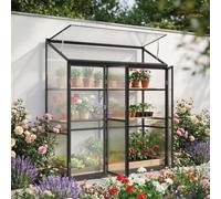OUTSUNNY Polycarbonate Greenhouse with 3 Doors, Aluminium Walk-in Greenhouse in Black Outsunny Black