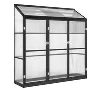Outsunny Polycarbonate Greenhouse with 3 Hinged Doors, Top Vent, Lean-to Green House, Walk-in Greenhouse, 6 x 1.5ft, Black