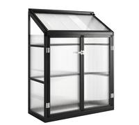 Outsunny Polycarbonate Greenhouse with Hinged Door, Top Vent, Lean-to Green House, Walk-in Greenhouse, 4 x 2ft, Black
