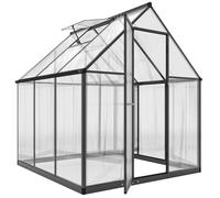 Outsunny Polycarbonate Greenhouse with Swing Door and Adjustable Window, Walk-in Greenhouse with Rain Gutter, 6 x 6.5ft, Black