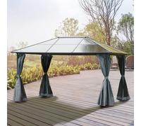 Outsunny 4X3M Outdoor Gazebo Patio Canopy Tent With Netting & Pc Board Roof - Grey, Grey
