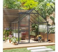 Outsunny Polycarbonate Walk-in Garden Greenhouse w/ Sliding Door Dark Grey, Grey