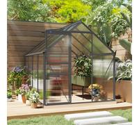 Outsunny Polycarbonate Walk-in Garden Greenhouse w/ Sliding Door Dark Grey, Grey