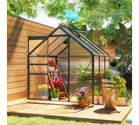 Outsunny 6.23 x 6.23ft Polycarbonate Walk In Garden Greenhouse Kit with Sliding Door - Size: 6 x 6ft - Grey - Wilko