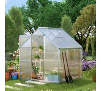 Outsunny Polycarbonate Walk-In Garden Greenhouse W/ Sliding Door Silver Tone