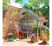 OUTSUNNY Polycarbonate Walk-in Garden Greenhouse w/ Sliding Door Silver Tone Outsunny Silver