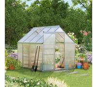 OUTSUNNY Polycarbonate Walk-in Garden Greenhouse w/ Sliding Door Silver Tone Outsunny Silver