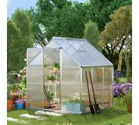 OUTSUNNY Polycarbonate Walk-in Garden Greenhouse w/ Sliding Door Silver Tone Outsunny Silver