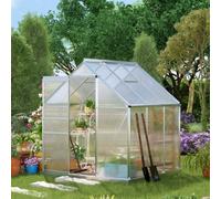 Outsunny Polycarbonate Walk-In Garden Greenhouse W/ Sliding Door Silver Tone Silver