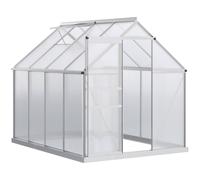 Outsunny Polycarbonate Walk-In Garden Greenhouse W/ Sliding Door Silver Tone Silver